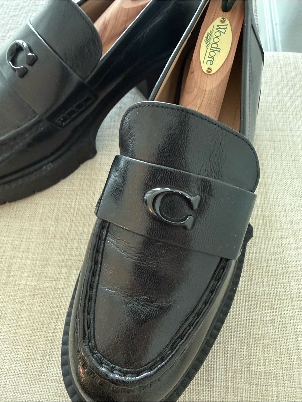 Coach Black Leather Women's Penny Loafers with Signature Hardware - Picture 2 of 4